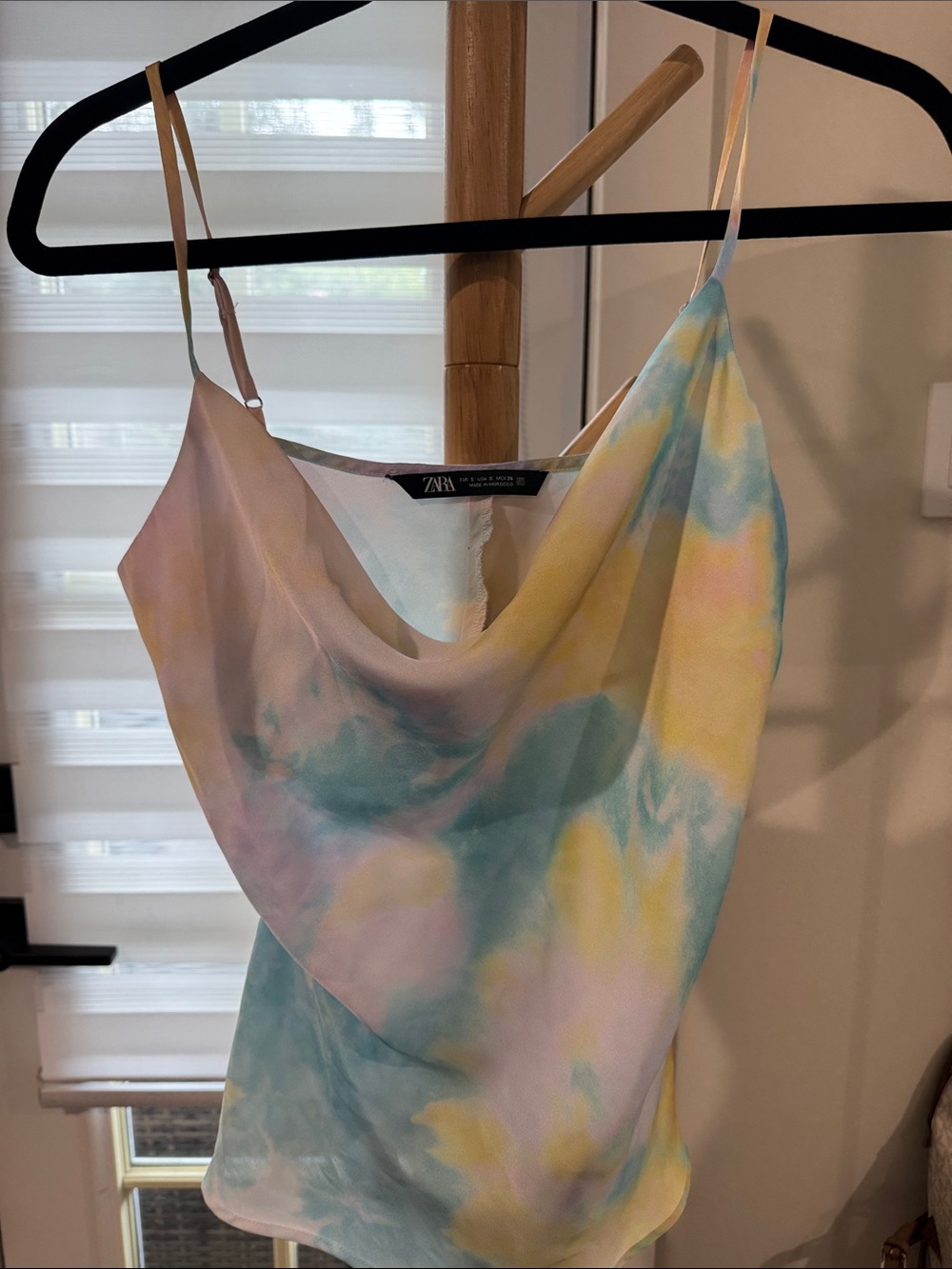 ZARA Pastel Tie-Dye Cowl Neck Cami in Yellow Blue Pink
